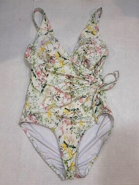 Nip Tuck Swim Floral White Ruched Tie-Side One-Piece Swimsuit